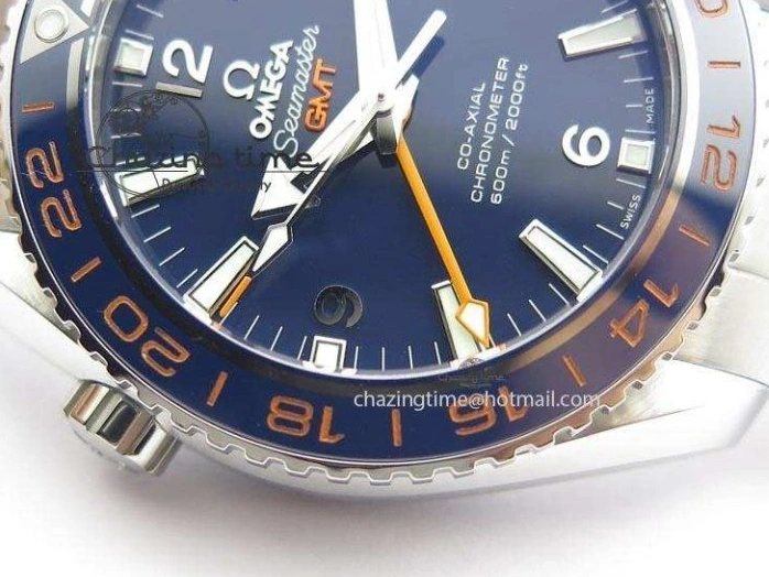 1218 Planet Ocean GMT 43.5mm V6F Goodplanet Orange Marker Blue Dial On SS Bracelet A ModernLook 8215